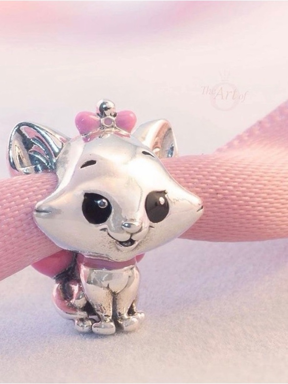Sterling Silver Cat Charm  with Pink Accents - Picture 2 of 4